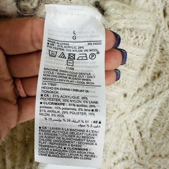 Old Navy Beige Ruffle Trim Pointelle Crew Neck Long Sleeve Cozy Knit Sweater L - Picture 8 of 10